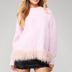 Pink Casual Women's Fuzzy Oversized Knit Sweater